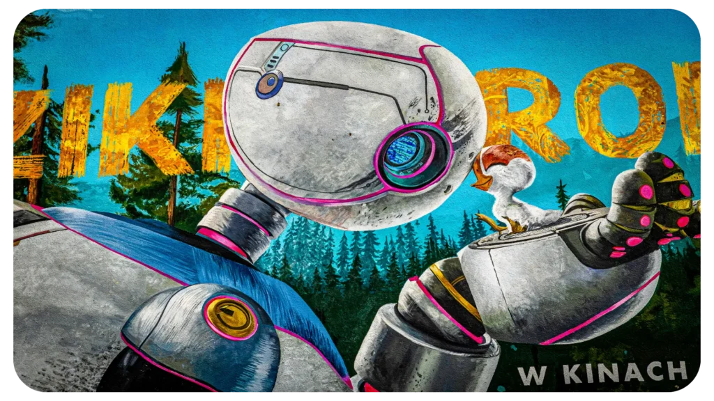 Artystyczny mural Dziki Robot na ulicach Warszawy