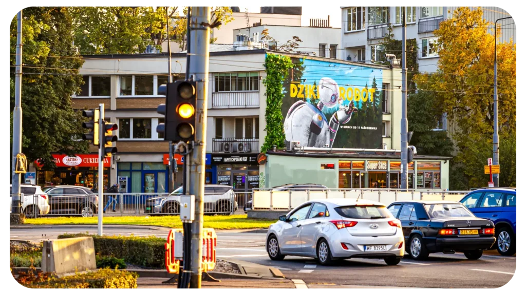 Promocyjny mural Dziki Robot w Warszawie, Saska Kępa