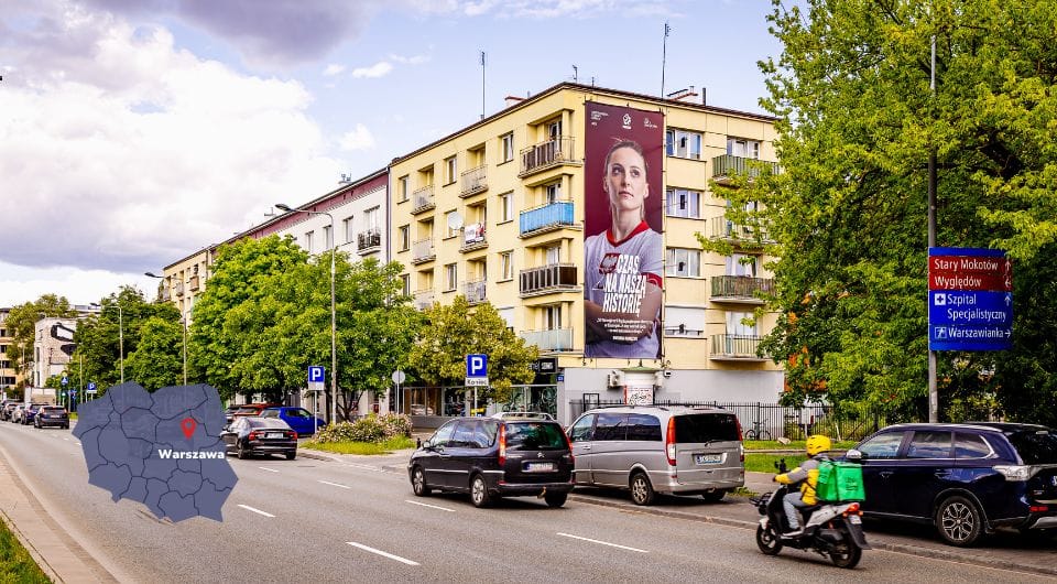 Reklama zewnętrzna w Warszawie – kampania Grupy RW wspierająca kobiecą reprezentację Polski przed Euro 2025